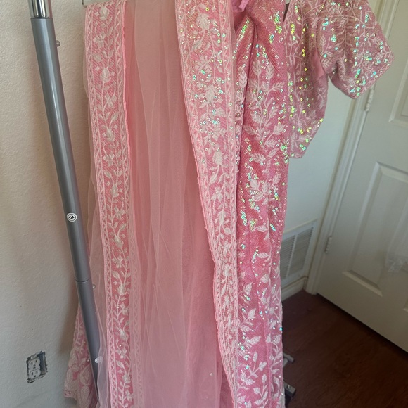 Indian Clothes Sequenced Ghagra Choli with Lace Dupatta Pink - Picture 4 of 8